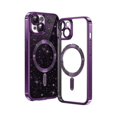 Husa iPhone 15, Crystal Glitter MagSafe cu Protectie La Camere, Purple